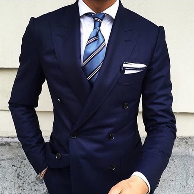 Men's double breasted wool blazer with peak lapels